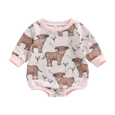 Φούτερ για μωρά αγόρια για κορίτσια Rompers Western Cow Head Horse print Μακρυμάνικα φορμάκια για βρέφη Φθινοπωρινά φορμάκια για νήπια