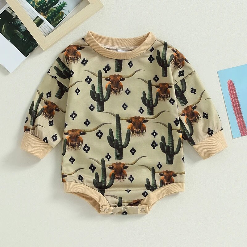 Φούτερ για μωρά αγόρια για κορίτσια Rompers Western Cow Head Horse print Μακρυμάνικα φορμάκια για βρέφη Φθινοπωρινά φορμάκια για νήπια