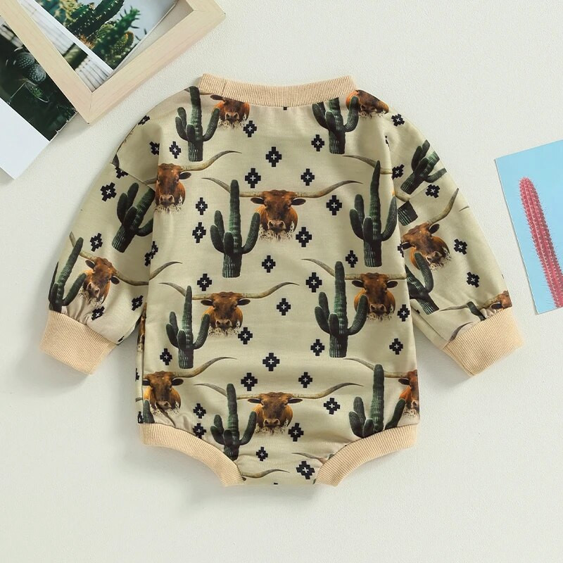 Φούτερ για μωρά αγόρια για κορίτσια Rompers Western Cow Head Horse print Μακρυμάνικα φορμάκια για βρέφη Φθινοπωρινά φορμάκια για νήπια