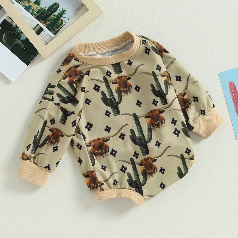 Φούτερ για μωρά αγόρια για κορίτσια Rompers Western Cow Head Horse print Μακρυμάνικα φορμάκια για βρέφη Φθινοπωρινά φορμάκια για νήπια