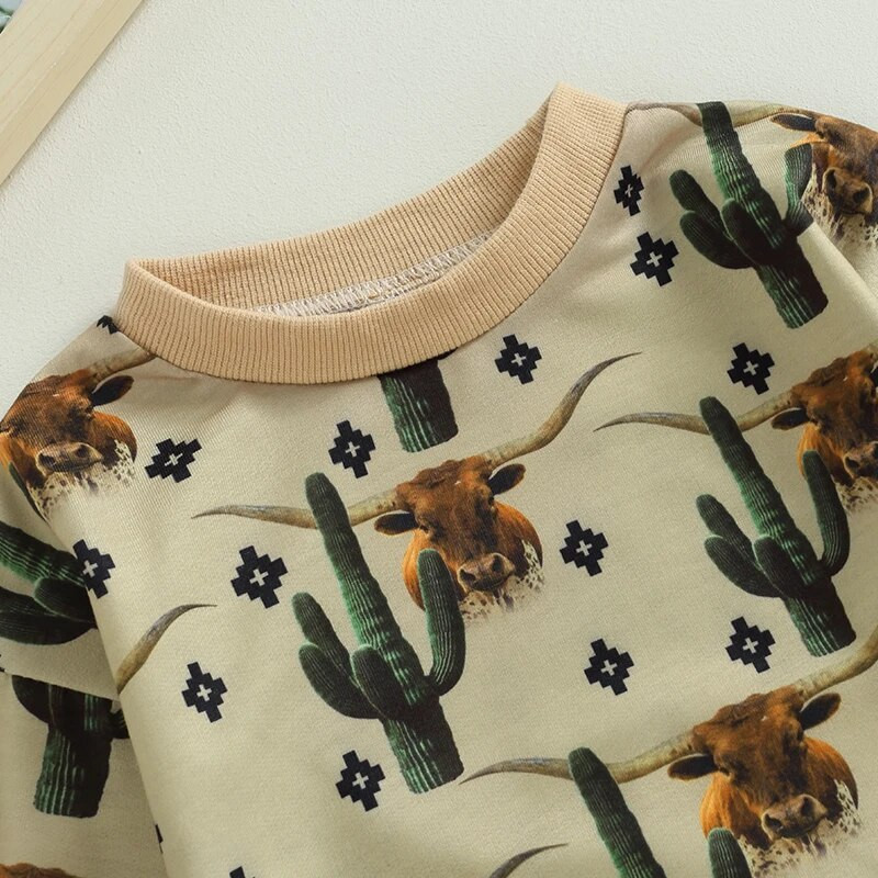 Φούτερ για μωρά αγόρια για κορίτσια Rompers Western Cow Head Horse print Μακρυμάνικα φορμάκια για βρέφη Φθινοπωρινά φορμάκια για νήπια