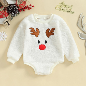 Зимен топъл поларен бебешки гащеризон Коледни дрехи за новородено с дълъг ръкав Боди с бродерия на елени Бебешко облекло за момиче и момче