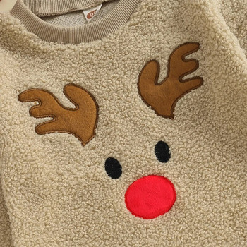 Χειμωνιάτικο ζεστό μωρό φλις χριστουγεννιάτικα ρούχα για νεογέννητα Μακρυμάνικα καρτούν Κέντημα τάρανδος Κορμάκι για βρέφος Κορίτσι Στολή για αγόρι