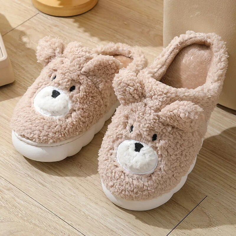 Χαριτωμένα καρτούν Bear Animal Παντόφλες Ανδρικές Γυναικείες Παντόφλες Kawaii Χνουδωτές Παντόφλες Χειμώνας Ζεστές Γούνες Διαφάνειες Παπούτσια Ζευγάρι Γούνινη παντόφλα εσωτερικού χώρου