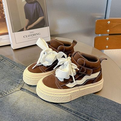 Νέο απλό στυλ μονόχρωμο για αγόρια και κορίτσια Ψηλά παιδικά παπούτσια από καμβά για μωρά Casual αθλητικά παπούτσια Παιδικά παπούτσια για νήπια