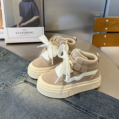 Νέο απλό στυλ μονόχρωμο για αγόρια και κορίτσια Ψηλά παιδικά παπούτσια από καμβά για μωρά Casual αθλητικά παπούτσια Παιδικά παπούτσια για νήπια