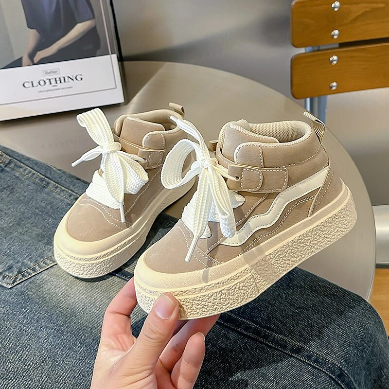 Νέο απλό στυλ μονόχρωμο για αγόρια και κορίτσια Ψηλά παιδικά παπούτσια από καμβά για μωρά Casual αθλητικά παπούτσια Παιδικά παπούτσια για νήπια