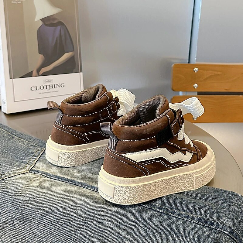 Νέο απλό στυλ μονόχρωμο για αγόρια και κορίτσια Ψηλά παιδικά παπούτσια από καμβά για μωρά Casual αθλητικά παπούτσια Παιδικά παπούτσια για νήπια