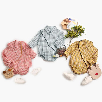 Карирано памучно боди за момчета Sanlutoz Бебешки дрехи с дълъг ръкав Модно новородено боди за момче
