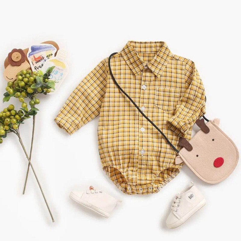 Sanlutozi ruuduline puuvillane beebipoiste bodid pikkade varrukatega beebiriided moodne vastsündinud body poisile