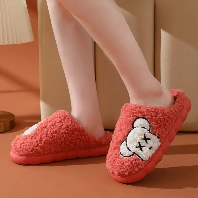 Šlepetės storu padu Žiema Namai Viduje Lauke Berniukai Merginos Šlepetės Šiltos Pūkuotos Šlepetės Mielos Meškos Kailio Medvilniniai Batai Moterims Šlepetės