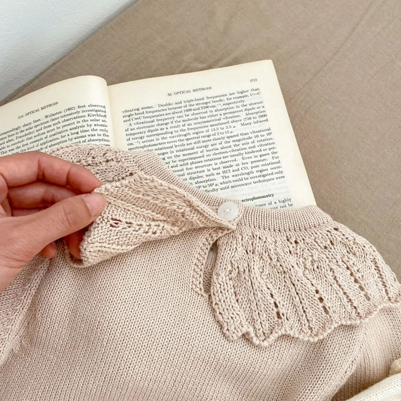 Φθινοπωρινά ρούχα για μωρά καινούργια πλεκτά μπλουζάκια γιακά με φύλλα Lotus μακρυμάνικο romper Cute baby girl κεντημένα πουλόβερ