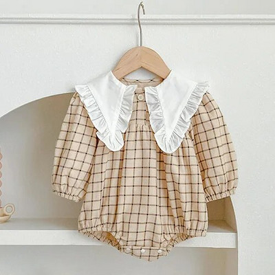 Tüdrukute rõivad Sügiskevadine väikelaste beebitüdrukute kombinesoon pikkade varrukatega puuvillased tikandid vastsündinud beebide tüdrukute bodid