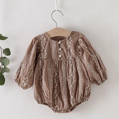 Tüdrukute rõivad Sügiskevadine väikelaste beebitüdrukute kombinesoon pikkade varrukatega puuvillased tikandid vastsündinud beebide tüdrukute bodid