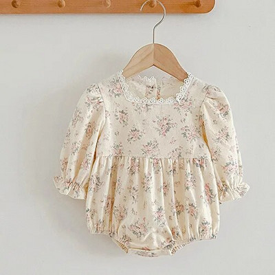 Tüdrukute rõivad Sügiskevadine väikelaste beebitüdrukute kombinesoon pikkade varrukatega puuvillased tikandid vastsündinud beebide tüdrukute bodid