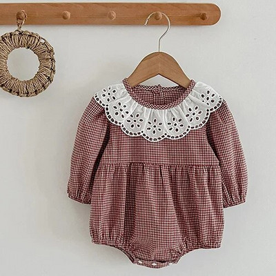 Tüdrukute rõivad Sügiskevadine väikelaste beebitüdrukute kombinesoon pikkade varrukatega puuvillased tikandid vastsündinud beebide tüdrukute bodid