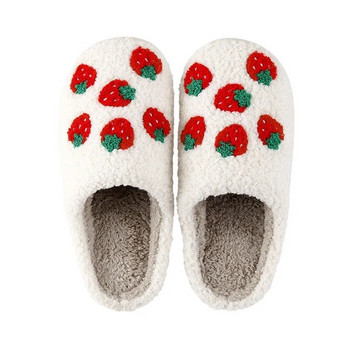 Нови удобни домашни ягодови топли зимни памучни чехли за любителите на дебели обувки с мека подметка за мъже против хлъзгане, сладки.