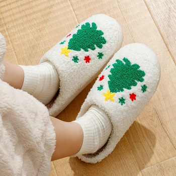 Πράσινες χριστουγεννιάτικες παντόφλες Γούνες Χειμερινές παντόφλες σπιτιών Γυναικείες Comfy Home Flat Slip-on Slides Υπνοδωμάτιο Καλά Χριστούγεννα Παπούτσια