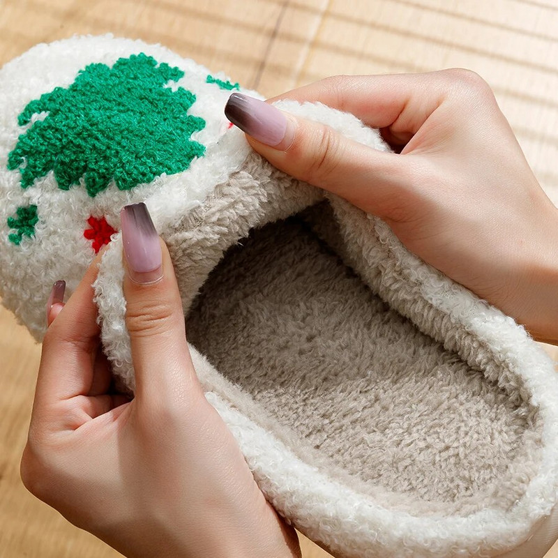 Πράσινες χριστουγεννιάτικες παντόφλες Γούνες Χειμερινές παντόφλες σπιτιών Γυναικείες Comfy Home Flat Slip-on Slides Υπνοδωμάτιο Καλά Χριστούγεννα Παπούτσια