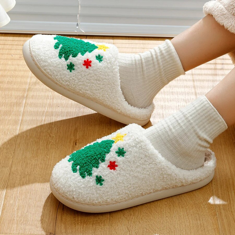 Πράσινες χριστουγεννιάτικες παντόφλες Γούνες Χειμερινές παντόφλες σπιτιών Γυναικείες Comfy Home Flat Slip-on Slides Υπνοδωμάτιο Καλά Χριστούγεννα Παπούτσια