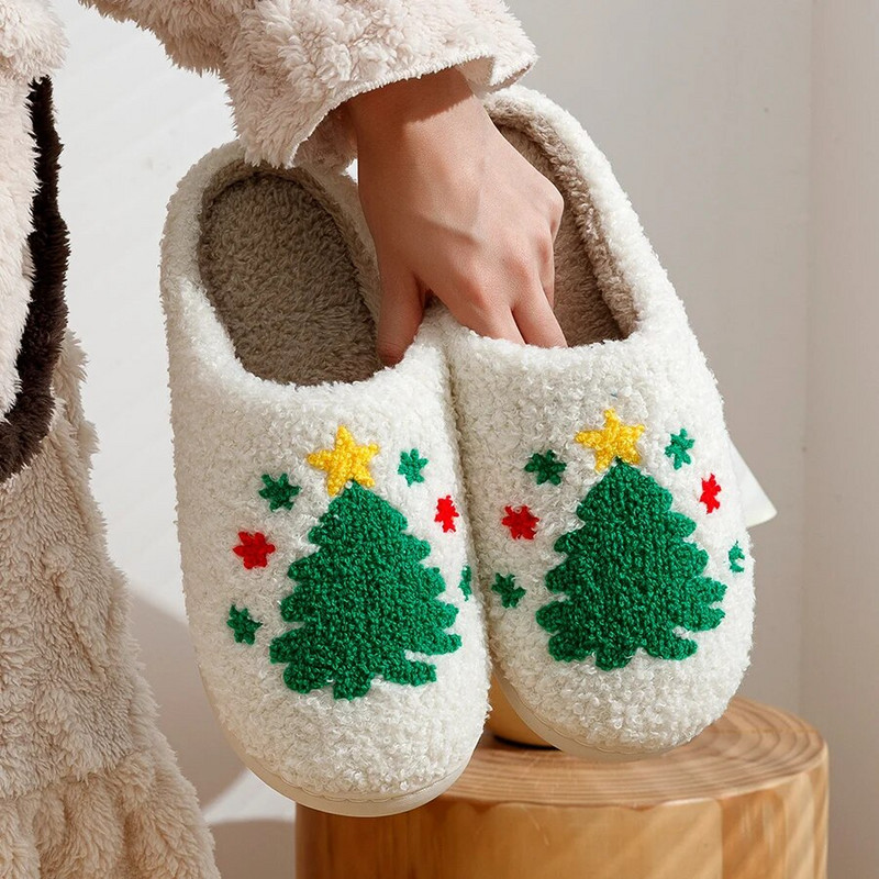 Πράσινες χριστουγεννιάτικες παντόφλες Γούνες Χειμερινές παντόφλες σπιτιών Γυναικείες Comfy Home Flat Slip-on Slides Υπνοδωμάτιο Καλά Χριστούγεννα Παπούτσια