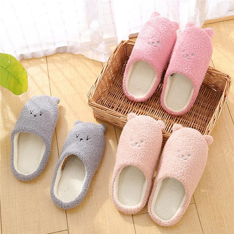 Ziemas siltas plīša čības sievietēm, neslīdošas iekštelpu mājas kažokādas čības kurpes Cute Silent slides Guļamistabas apavi līdzenai grīdai pārim