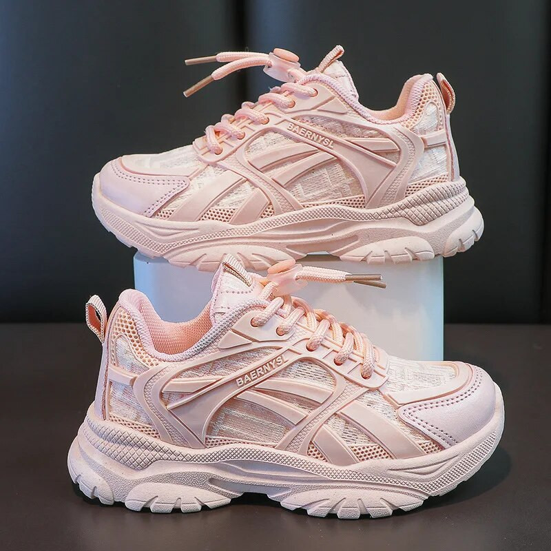 Bērnu apavi ikdienas apavi Bērnu kedas zēniem un meitenēm Vienkrāsaini balti apavi Tīkla elpojoši skriešanas sporta veidi Tenis chunky kedas