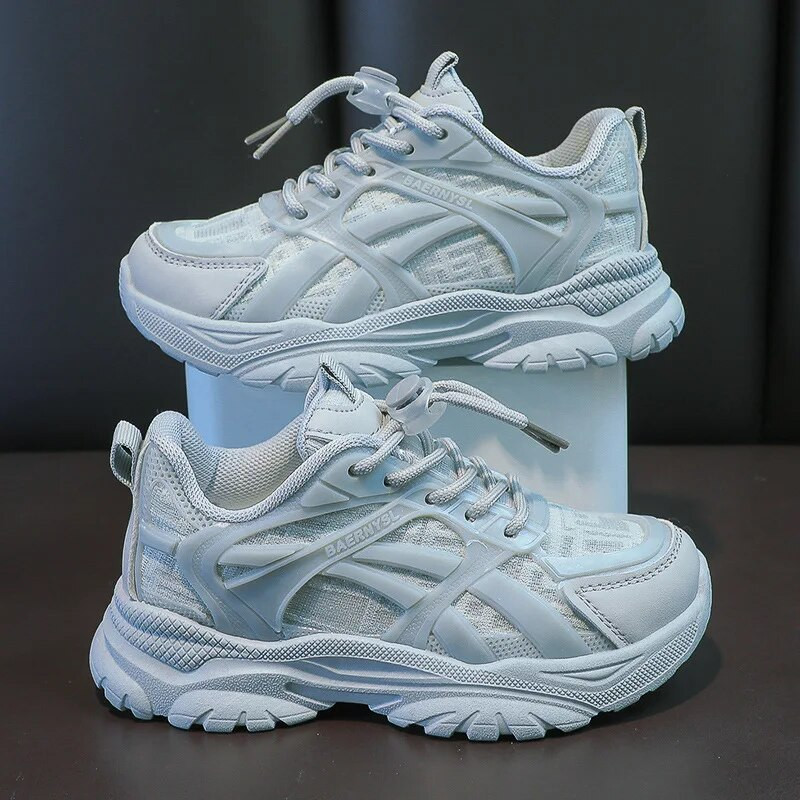 Bērnu apavi ikdienas apavi Bērnu kedas zēniem un meitenēm Vienkrāsaini balti apavi Tīkla elpojoši skriešanas sporta veidi Tenis chunky kedas