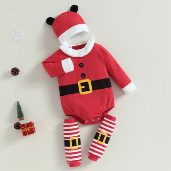 0-24M бебешки костюм на Дядо Коледа Момчета Grills Гащеризон с дълъг ръкав + крачоли + шапка 4 бр. Комплекти дрехи за новородени малки деца за Коледа