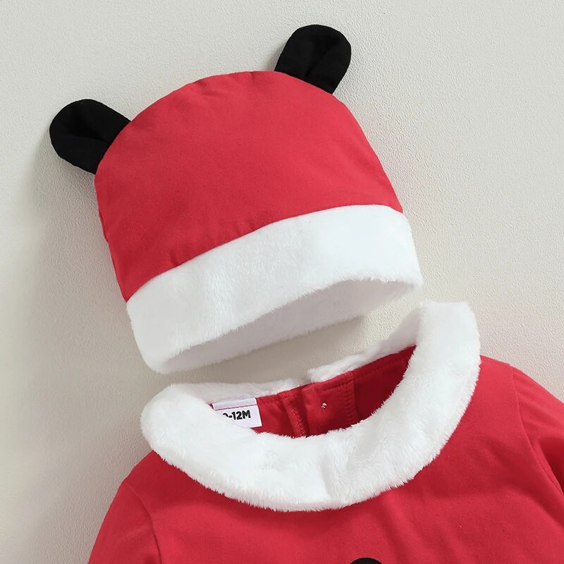 0-24 M Ziemassvētku vecīša kostīms Ziemassvētkiem ar garām piedurknēm, kāju sildītāji + Cepure, 4 gab.