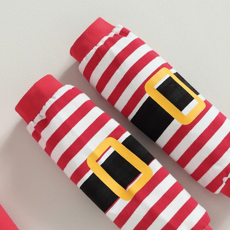 0-24 M Ziemassvētku vecīša kostīms Ziemassvētkiem ar garām piedurknēm, kāju sildītāji + Cepure, 4 gab.