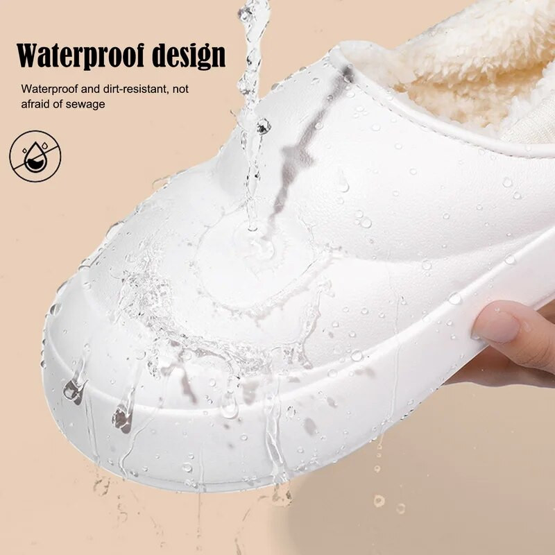 Sākums Iekštelpu plīša kurpes Sievietēm Ziemas Siltas Ūdensnecaurlaidīgas Kažokādas Čības Modes Vīrietis Biezas Mīkstas Eva Soled Pāris Kokvilnas Apavi