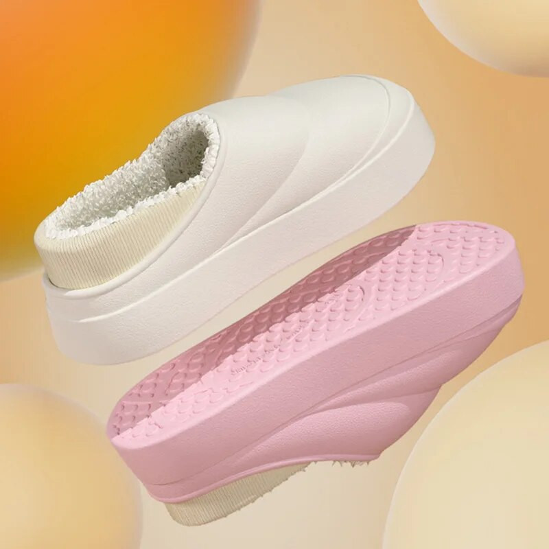 Sākums Iekštelpu plīša kurpes Sievietēm Ziemas Siltas Ūdensnecaurlaidīgas Kažokādas Čības Modes Vīrietis Biezas Mīkstas Eva Soled Pāris Kokvilnas Apavi