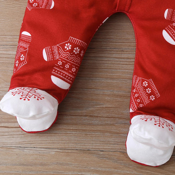 Коледни бебешки есенни и зимни гащеризони с нова обвивка на краката Сладки ежедневни анимационни ръкавици с принт за момчета и момичета Гащеризон