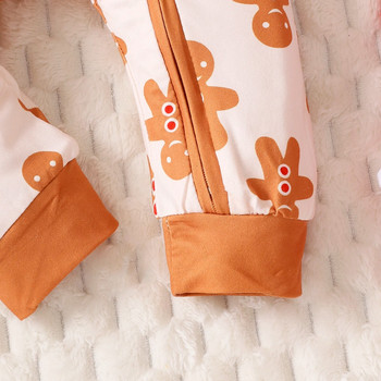 Ρούμπερες φθινοπωρινές χειμερινές νεογέννητες μωρές Παιδικά μονοκόμματα Μαλακά μακρυμάνικα εκτύπωση Ρούχα με φερμουάρ Χριστούγεννα