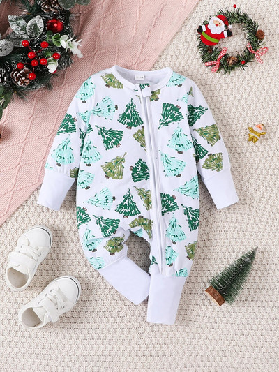 Ziemassvētki ar apaļu kaklu, garām piedurknēm priekšpusē ar rāvējslēdzēju, jaundzimušo bērnu rombiņas