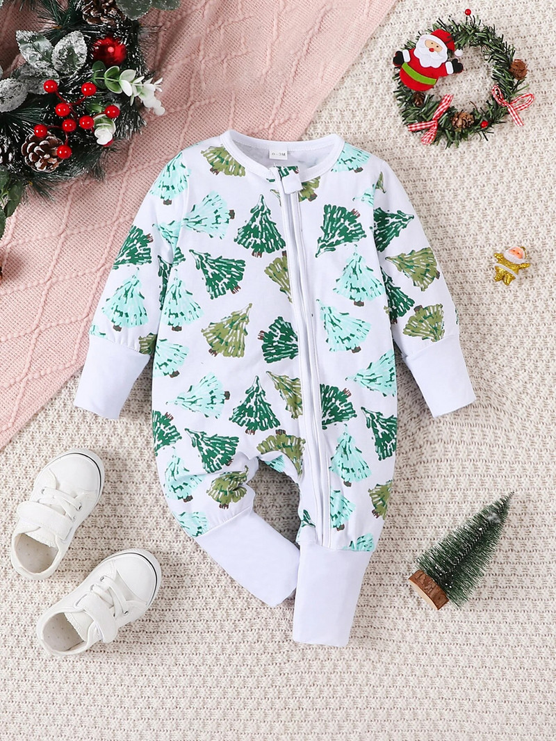 Ziemassvētki ar apaļu kaklu, garām piedurknēm priekšpusē ar rāvējslēdzēju, jaundzimušo bērnu rombiņas