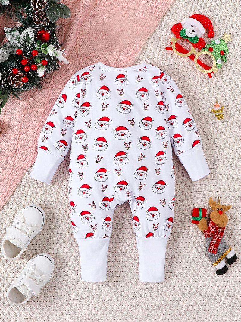 Ziemassvētki ar apaļu kaklu, garām piedurknēm priekšpusē ar rāvējslēdzēju, jaundzimušo bērnu rombiņas