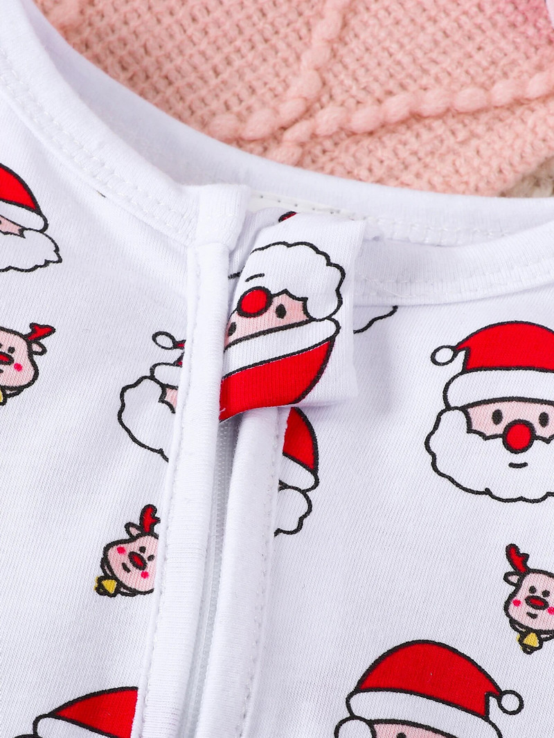 Ziemassvētki ar apaļu kaklu, garām piedurknēm priekšpusē ar rāvējslēdzēju, jaundzimušo bērnu rombiņas