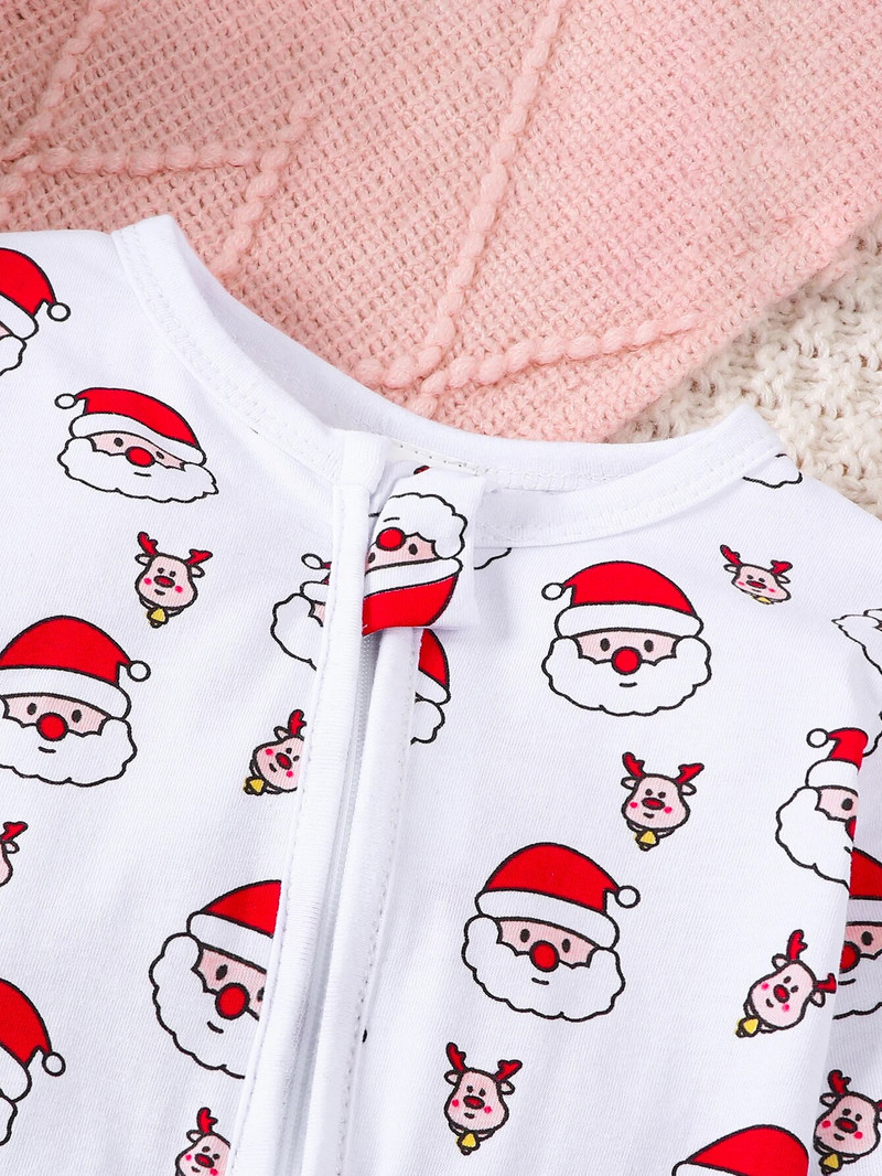 Ziemassvētki ar apaļu kaklu, garām piedurknēm priekšpusē ar rāvējslēdzēju, jaundzimušo bērnu rombiņas