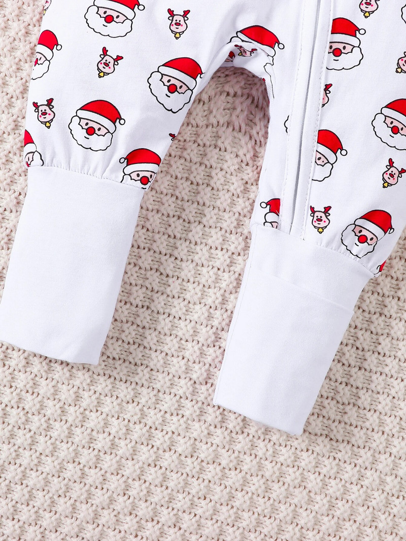 Ziemassvētki ar apaļu kaklu, garām piedurknēm priekšpusē ar rāvējslēdzēju, jaundzimušo bērnu rombiņas