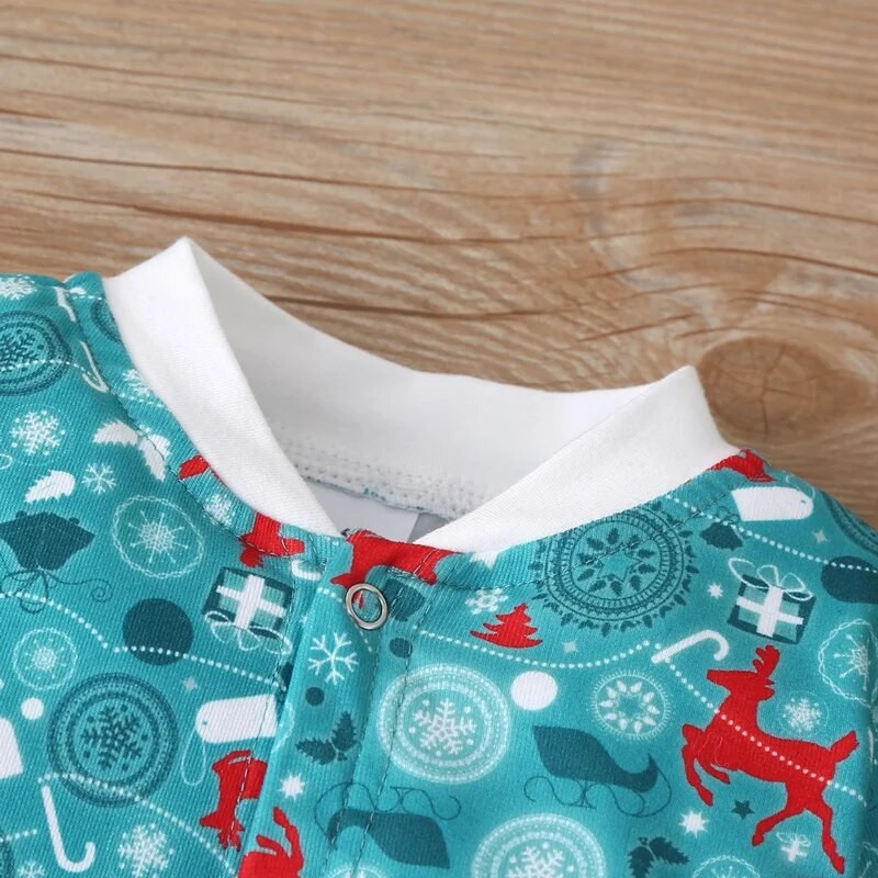 Jaunas meiteņu drēbes Ziemassvētku apģērbi Elk Ziemassvētku apdruka ar vienrindu, garām piedurknēm, zīdaiņu bikses ziemas kombinezons 3-18 M