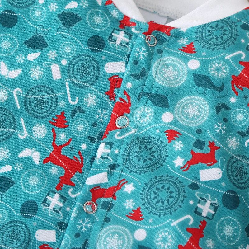 Jaunas meiteņu drēbes Ziemassvētku apģērbi Elk Ziemassvētku apdruka ar vienrindu, garām piedurknēm, zīdaiņu bikses ziemas kombinezons 3-18 M