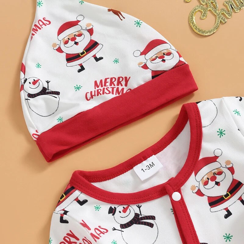 Jaundzimušie Meitenes Zēni Rompers ballīte Ziemassvētku Apģērbs Ziemassvētku vecītis Sniegavīrs Vēstuļu apdruka ar garām piedurknēm Toddler rudens bodiji ar cepuri