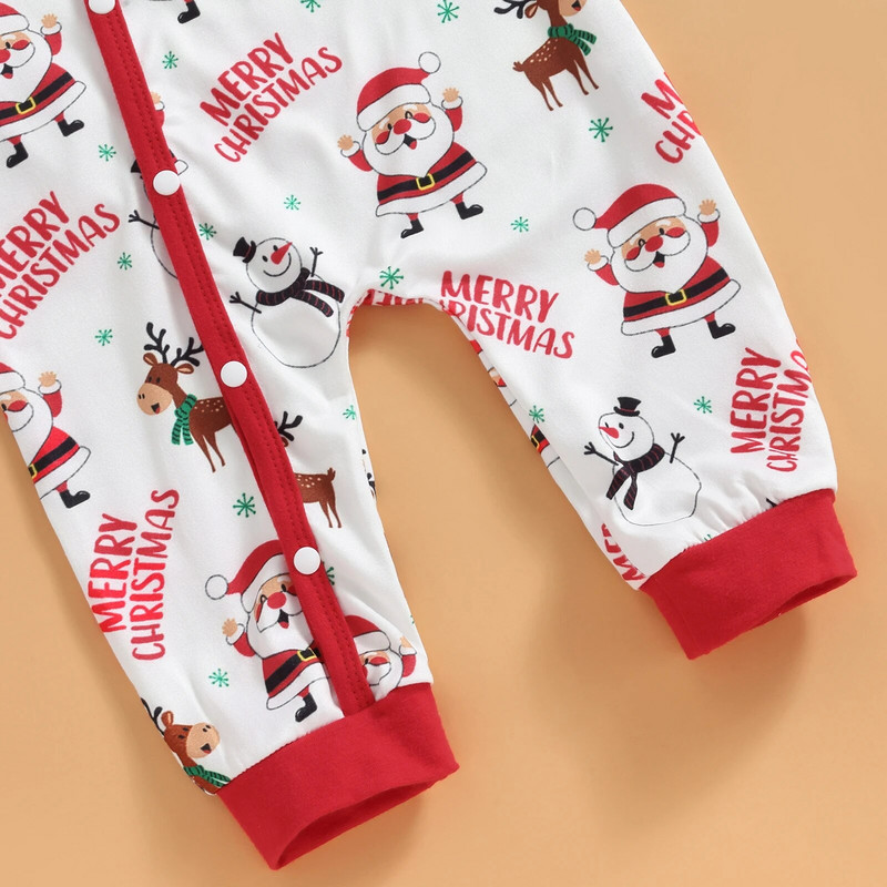 Jaundzimušie Meitenes Zēni Rompers ballīte Ziemassvētku Apģērbs Ziemassvētku vecītis Sniegavīrs Vēstuļu apdruka ar garām piedurknēm Toddler rudens bodiji ar cepuri