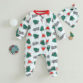 ma&baby 0-18 M Ziemassvētki, zēns, meitene, jaundzimušā zīdaiņa, mazuļa kombinezons ar garām piedurknēm un cepure, Ziemassvētku tērpi D05