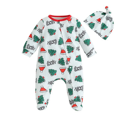 ma&baby 0-18 M Ziemassvētki, zēns, meitene, jaundzimušā zīdaiņa, mazuļa kombinezons ar garām piedurknēm un cepure, Ziemassvētku tērpi D05