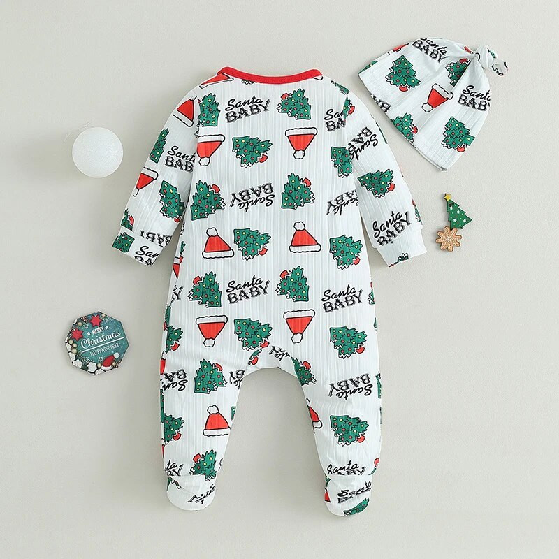 ma&baby 0-18 M Ziemassvētki, zēns, meitene, jaundzimušā zīdaiņa, mazuļa kombinezons ar garām piedurknēm un cepure, Ziemassvētku tērpi D05