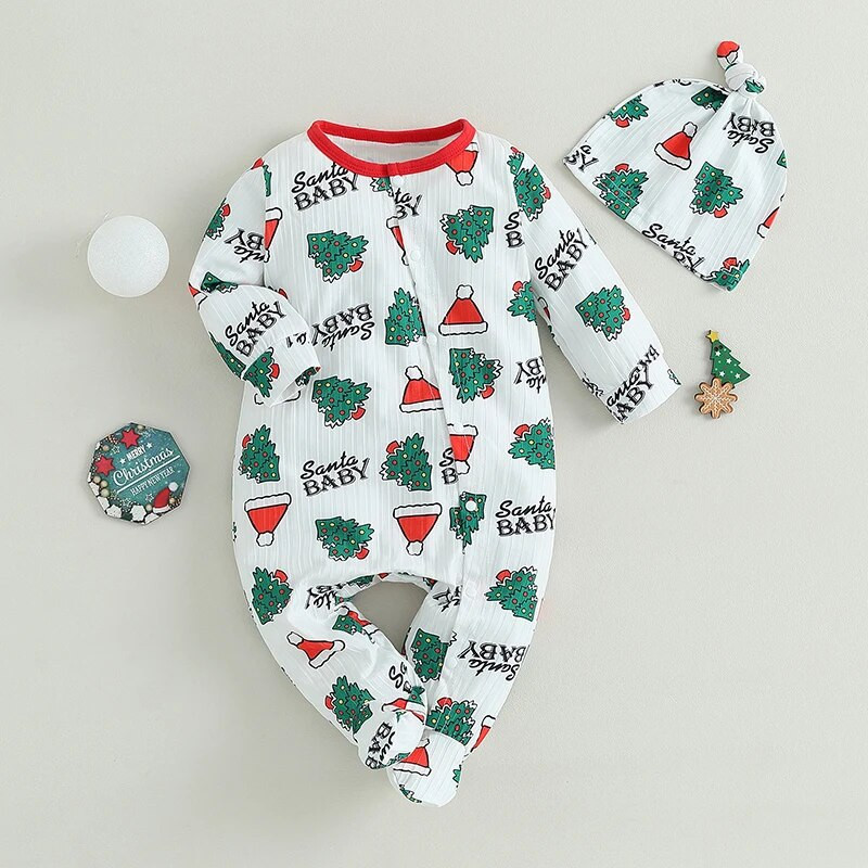 ma&baby 0-18 M Ziemassvētki, zēns, meitene, jaundzimušā zīdaiņa, mazuļa kombinezons ar garām piedurknēm un cepure, Ziemassvētku tērpi D05