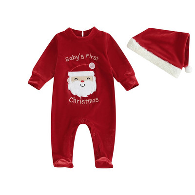 Újszülött baba karácsonyi nadrág gyerekeknek ruhák hosszú ujjú Mikulás lábbeli kombiné sapkával 2 részes ruha fiúknak lányoknak